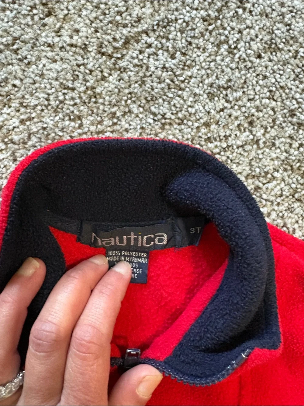 Nautica Red Fleece Half-Zip Pullover with Navy Trim